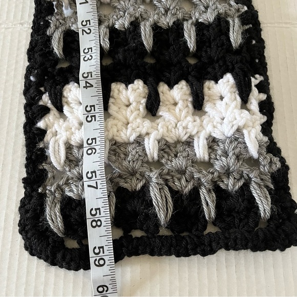 Women’s Hand Knit Black Gray White Rectangular Winter Scarf - Picture 6 of 7